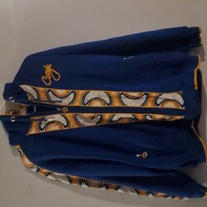 Coogi mens blue with yellow design zip up hoodie size XLG